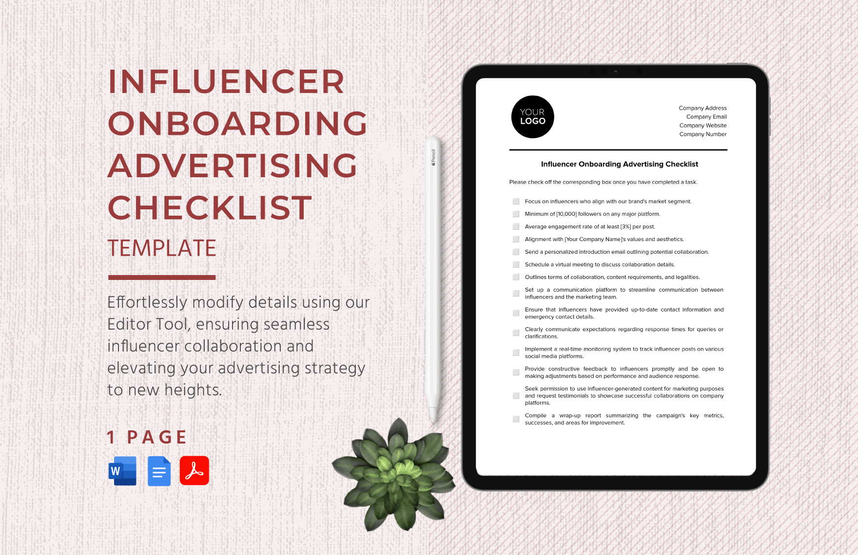Influencer Onboarding Advertising Checklist Template