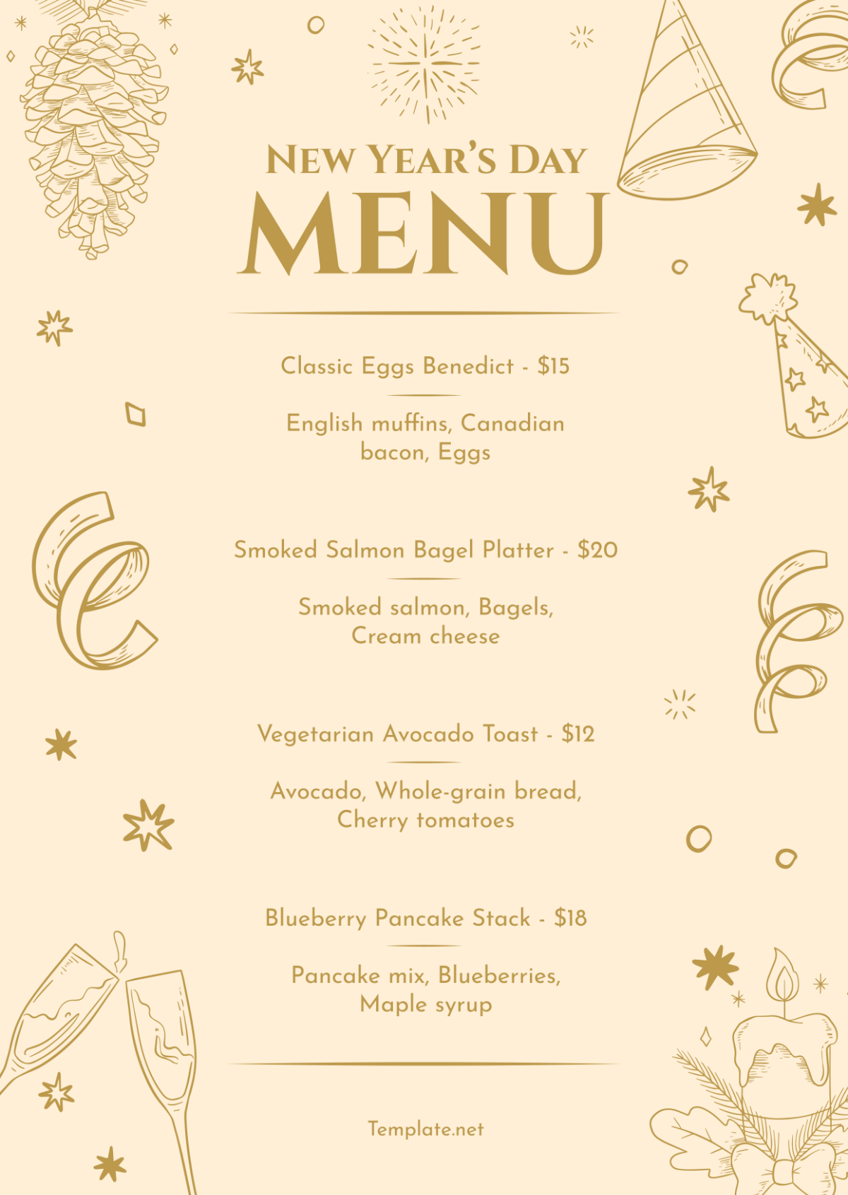 Free Simple New Year's Day Menu Template