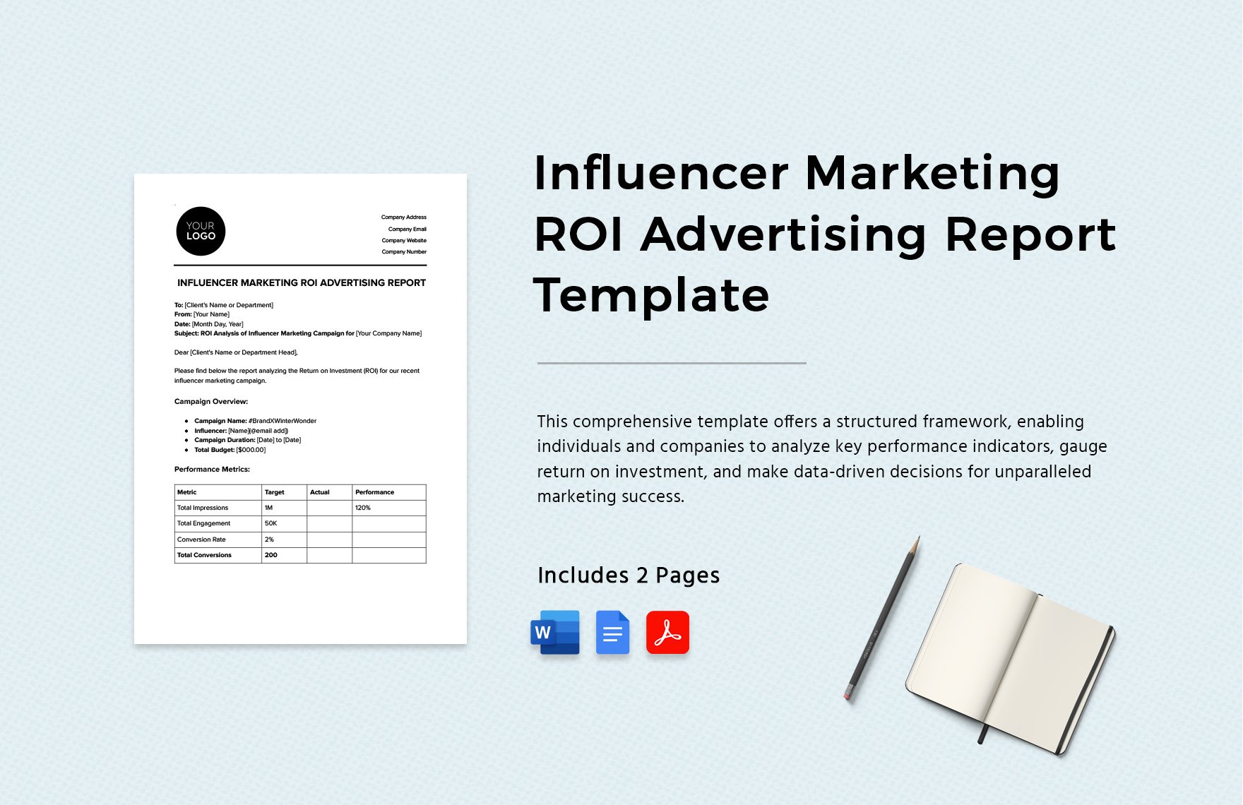 Influencer Marketing ROI Advertising Report Template in Word, Google Docs, PDF