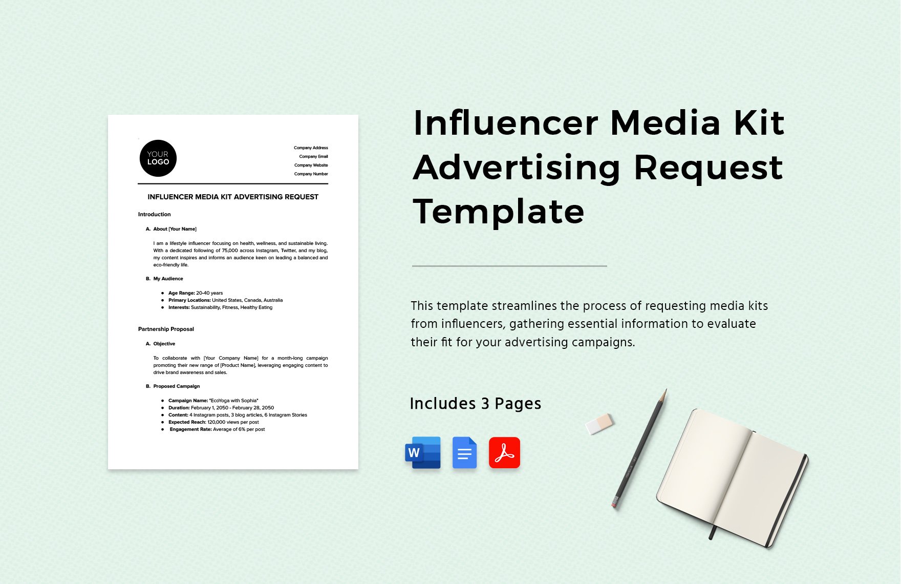 Influencer Media Kit Advertising Request Template
