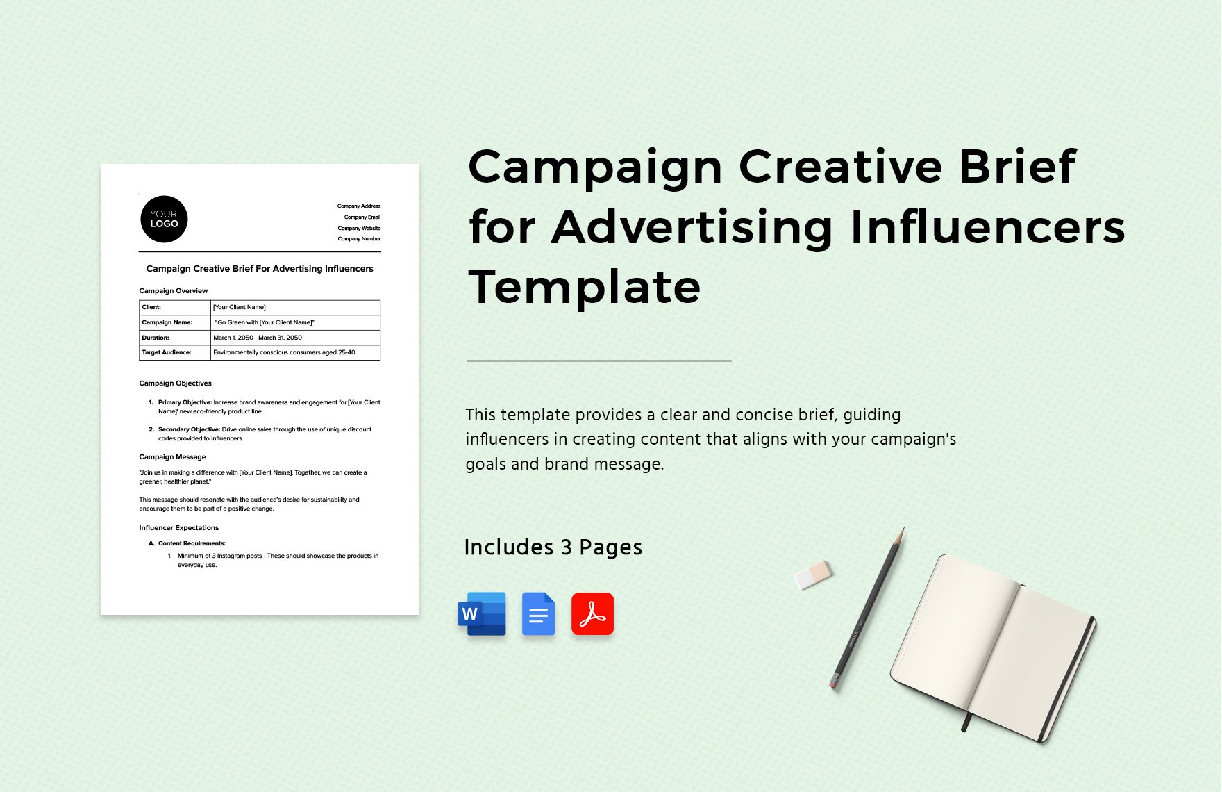 Campaign Creative Brief for Advertising Influencers Template