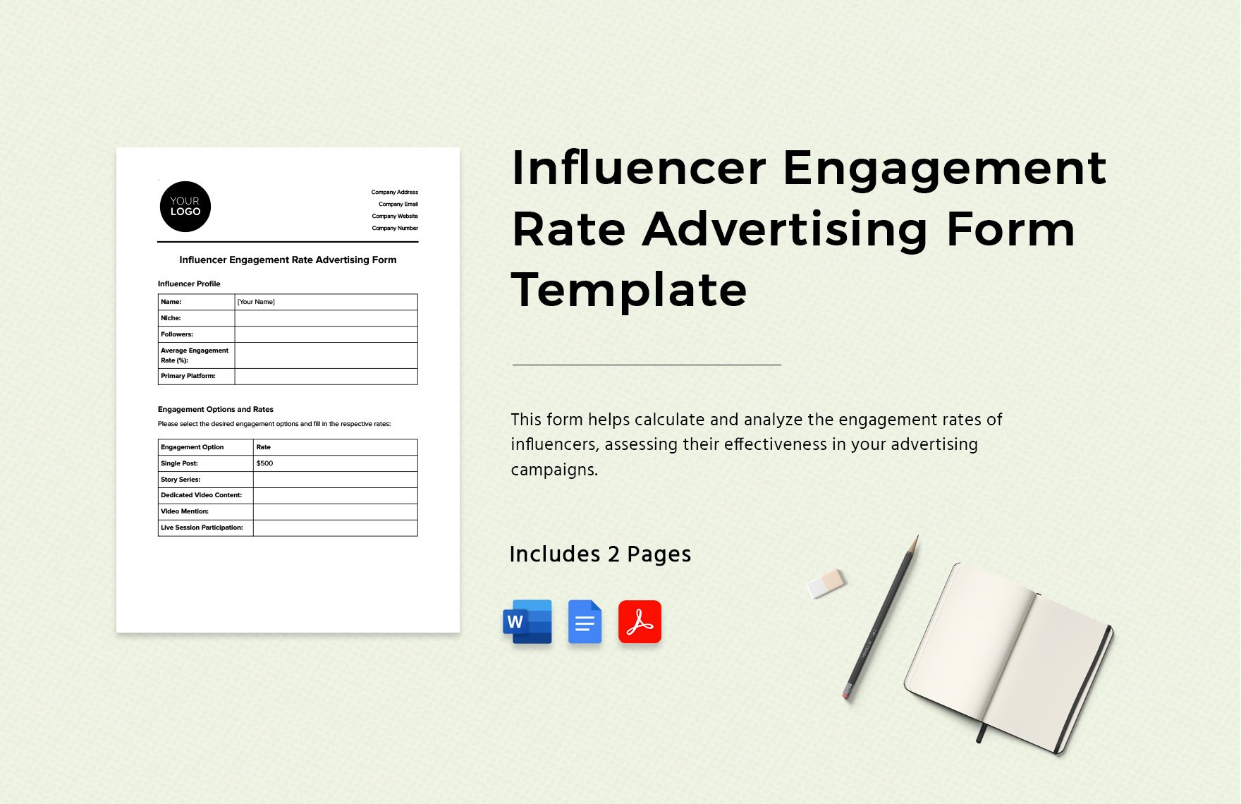 Influencer Engagement Rate Advertising Form Template in Word, Google Docs, PDF