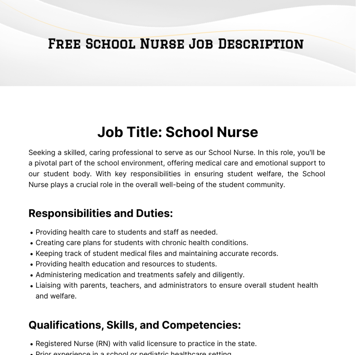 Free School Nurse Job Description Template