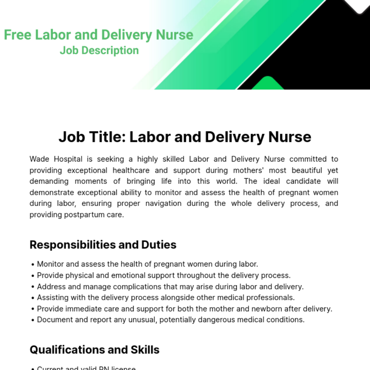 Labor and Delivery Nurse Job Description Template