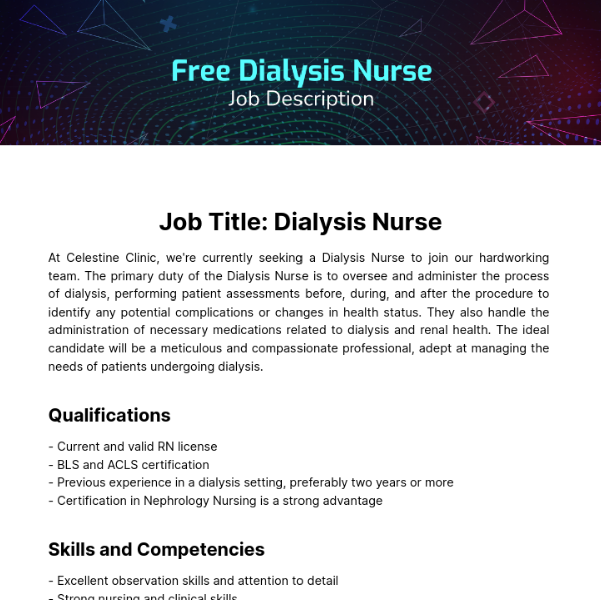 Dialysis Nurse Job Description Template