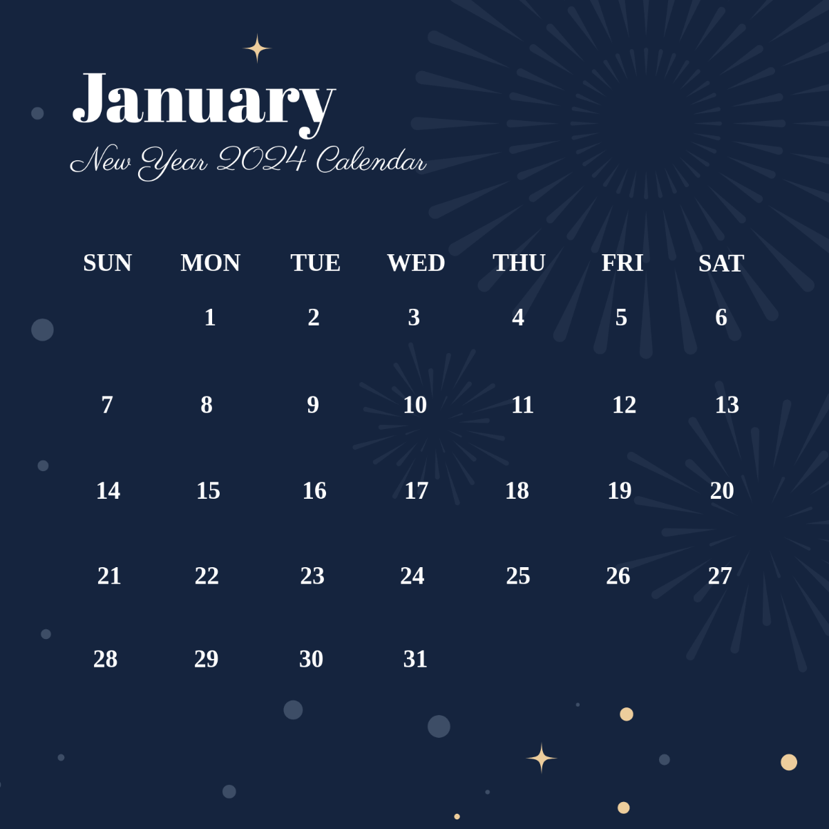 Simple New Year 2024 Calendar Template