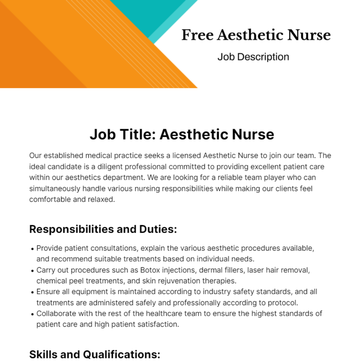 Aesthetic Nurse Job Description Template