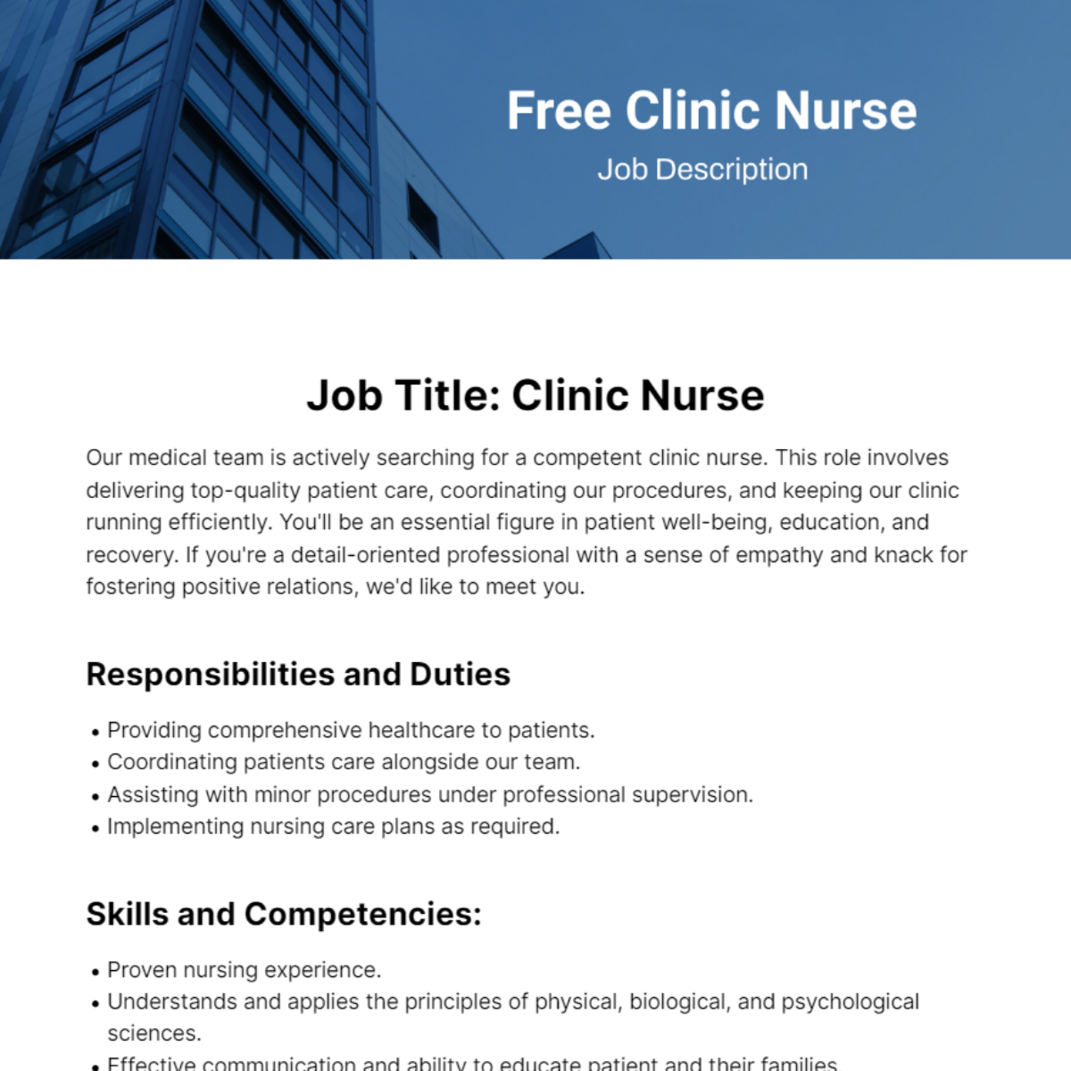 Free Clinic Nurse Job Description Template