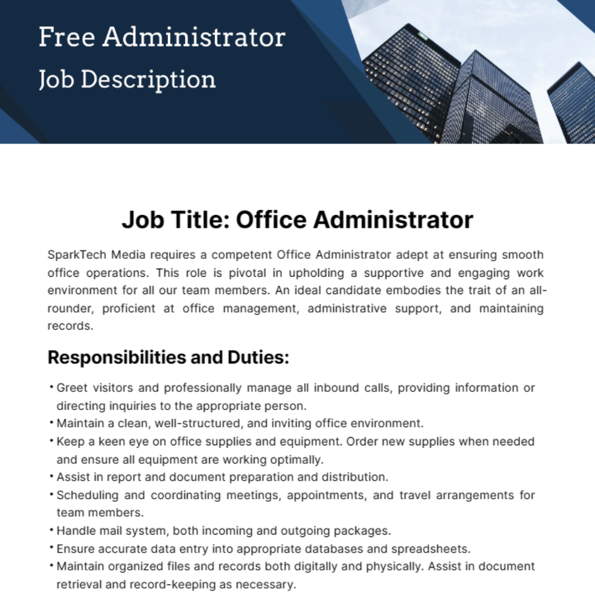 Free Administrative Job Description Template