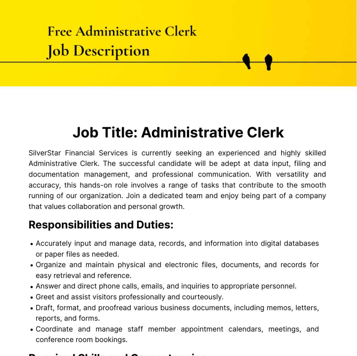 Administrative Clerk Job Description Template