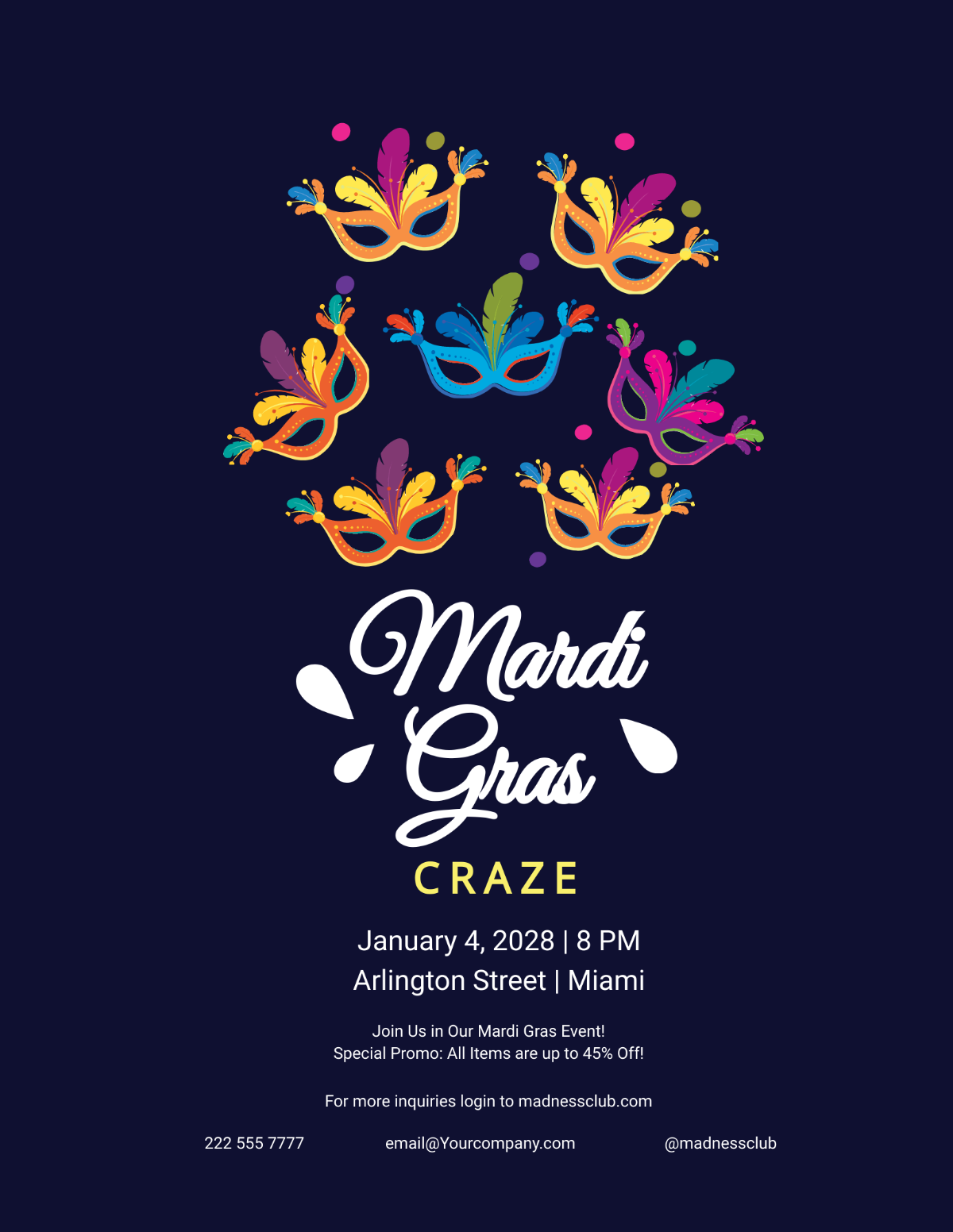 Mardi Gras Madness Flyer template