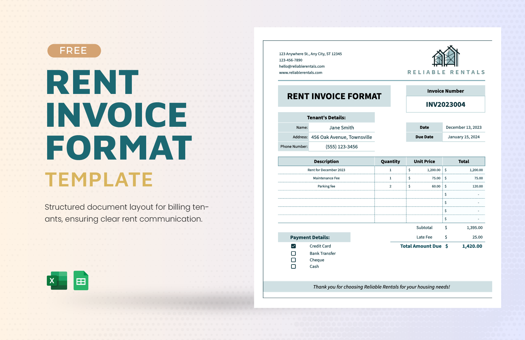 Rent Invoice Format Template