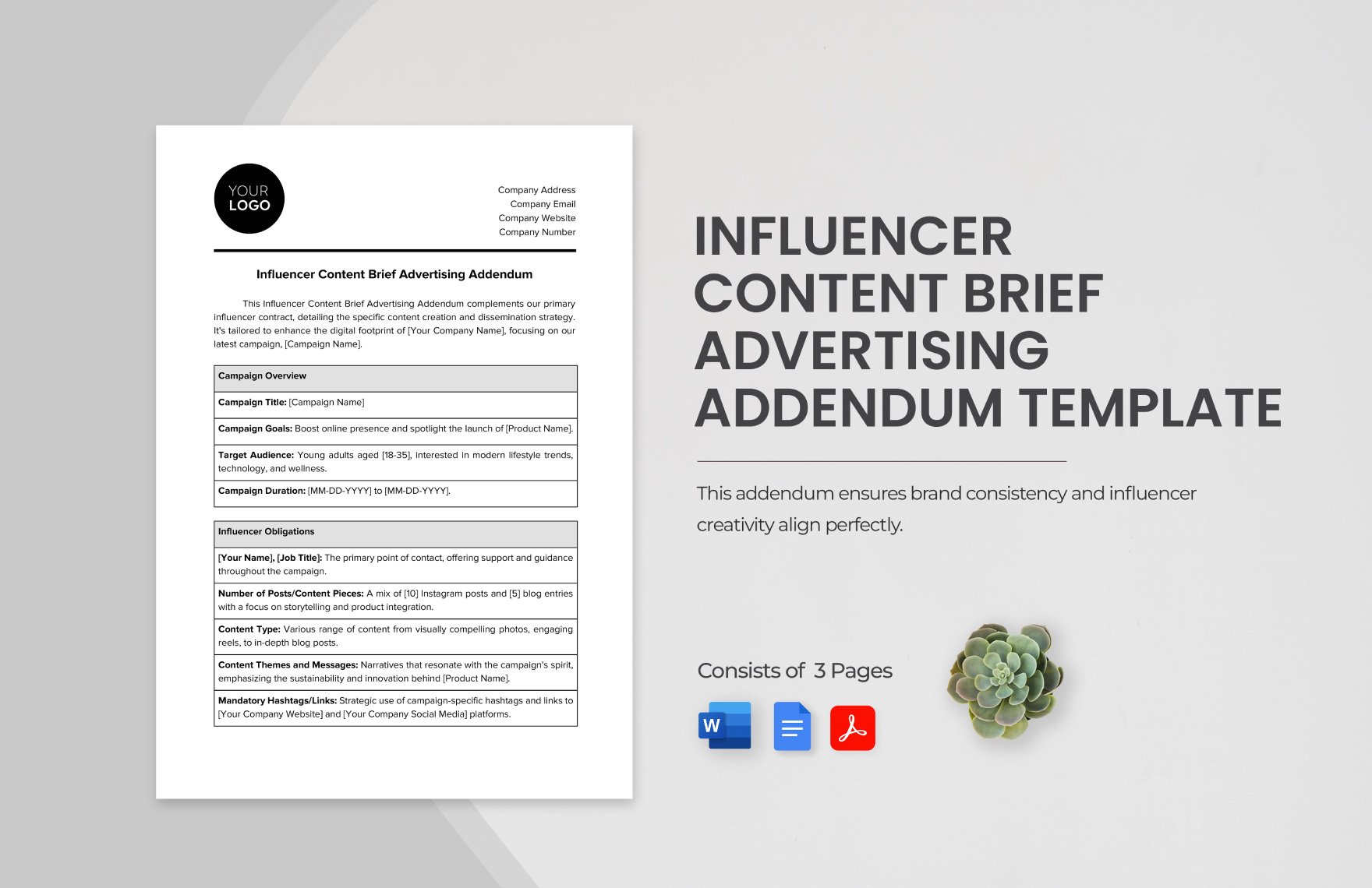 Influencer Content Brief Advertising Addendum Template