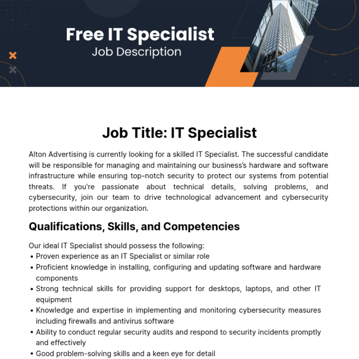 IT Specialist Job Description Template