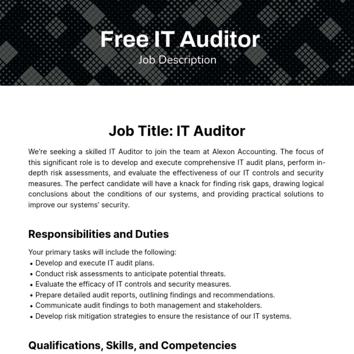 Free IT Auditor Job Description Template