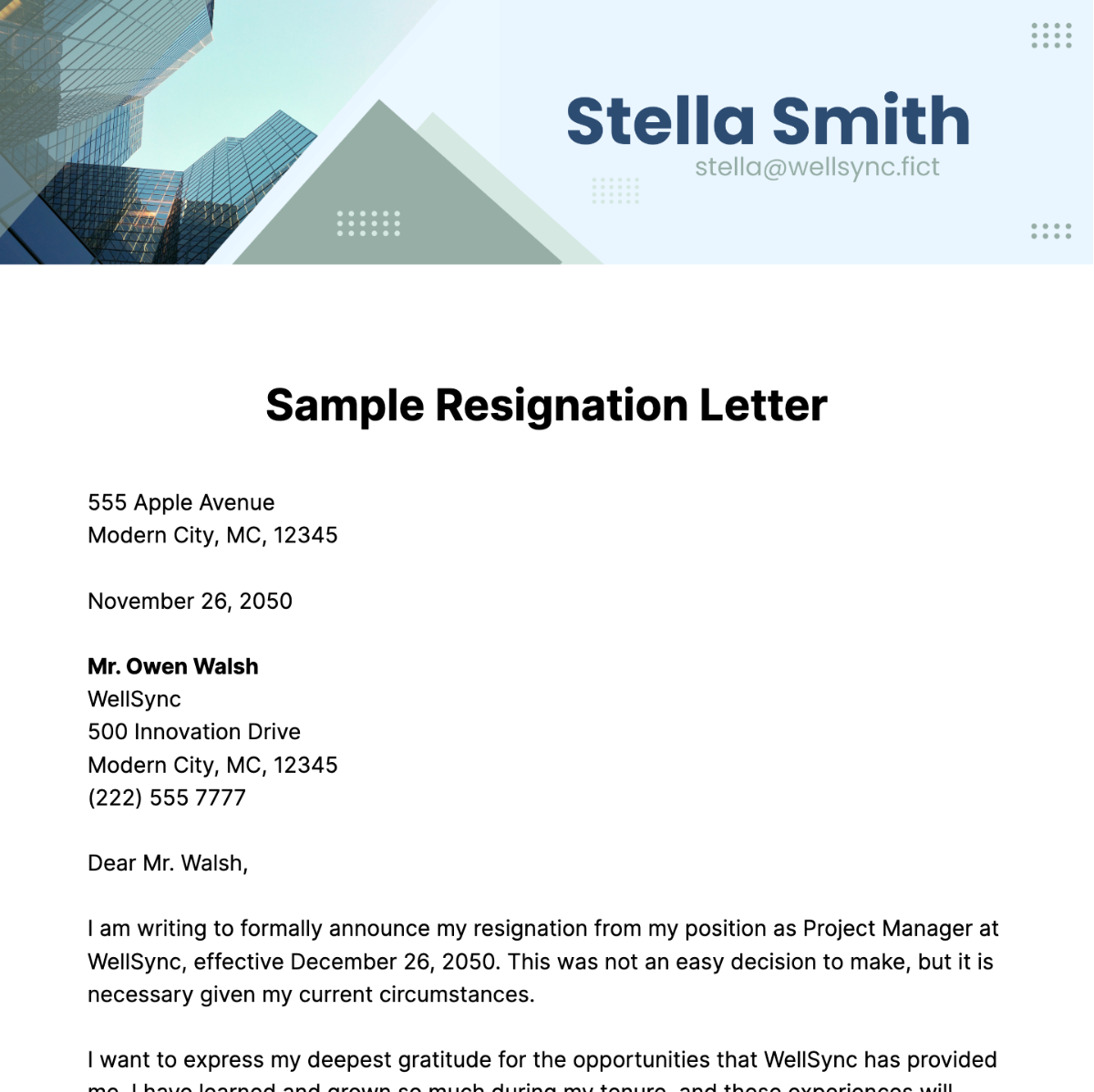 Free Sample Resignation Letter Template