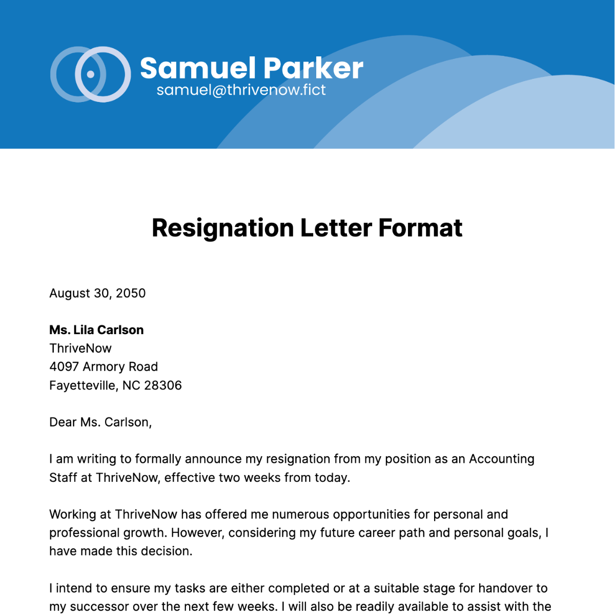 Free Resignation Letter Format Template