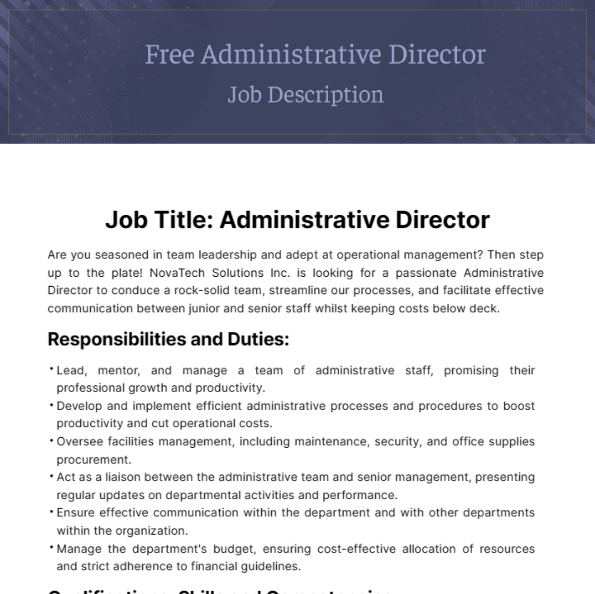 Free Administrative Director Job Description Template