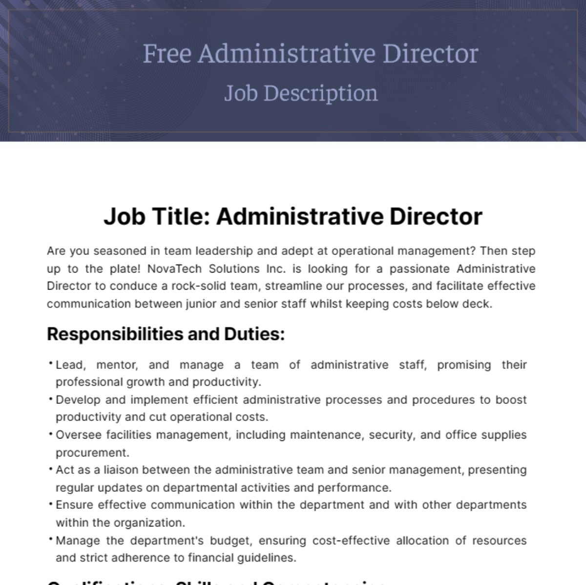 Administrative Director Job Description Template Edit Online 