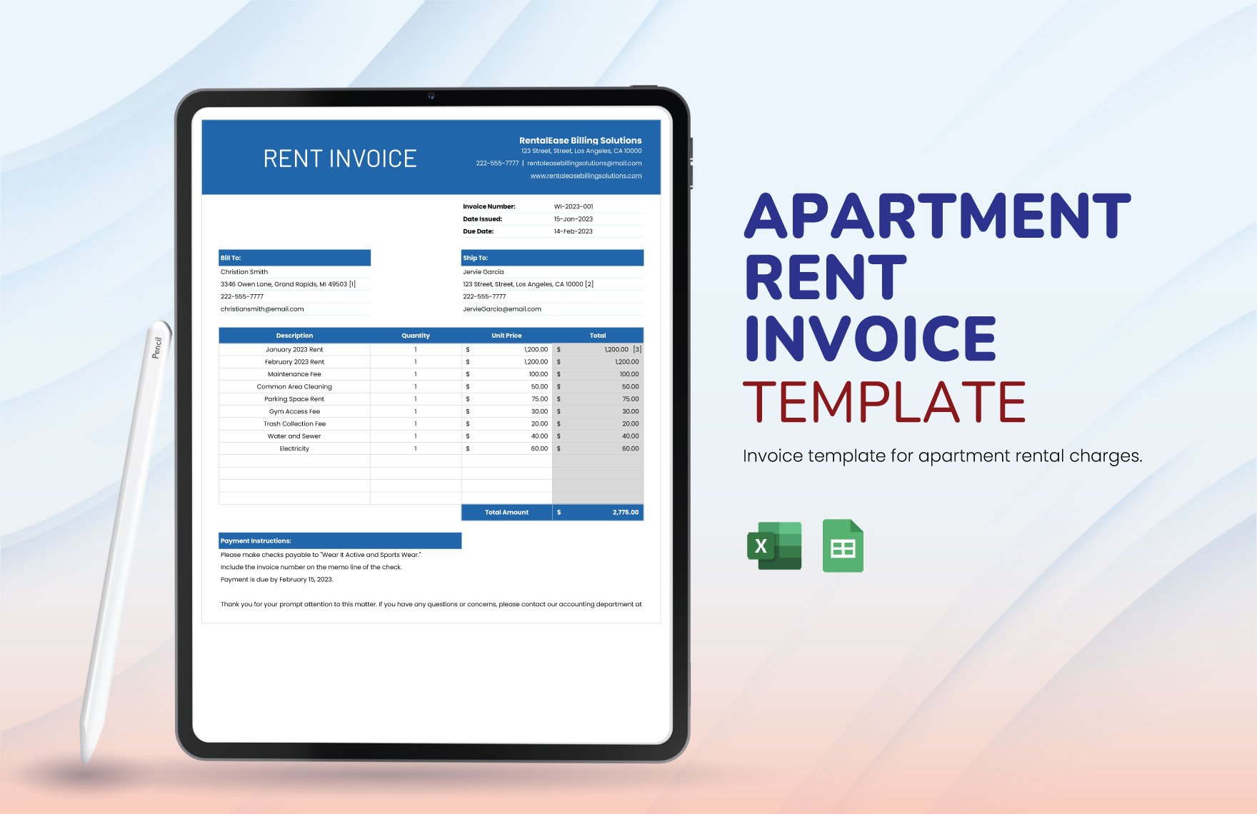 Apartment Rent Invoice Template