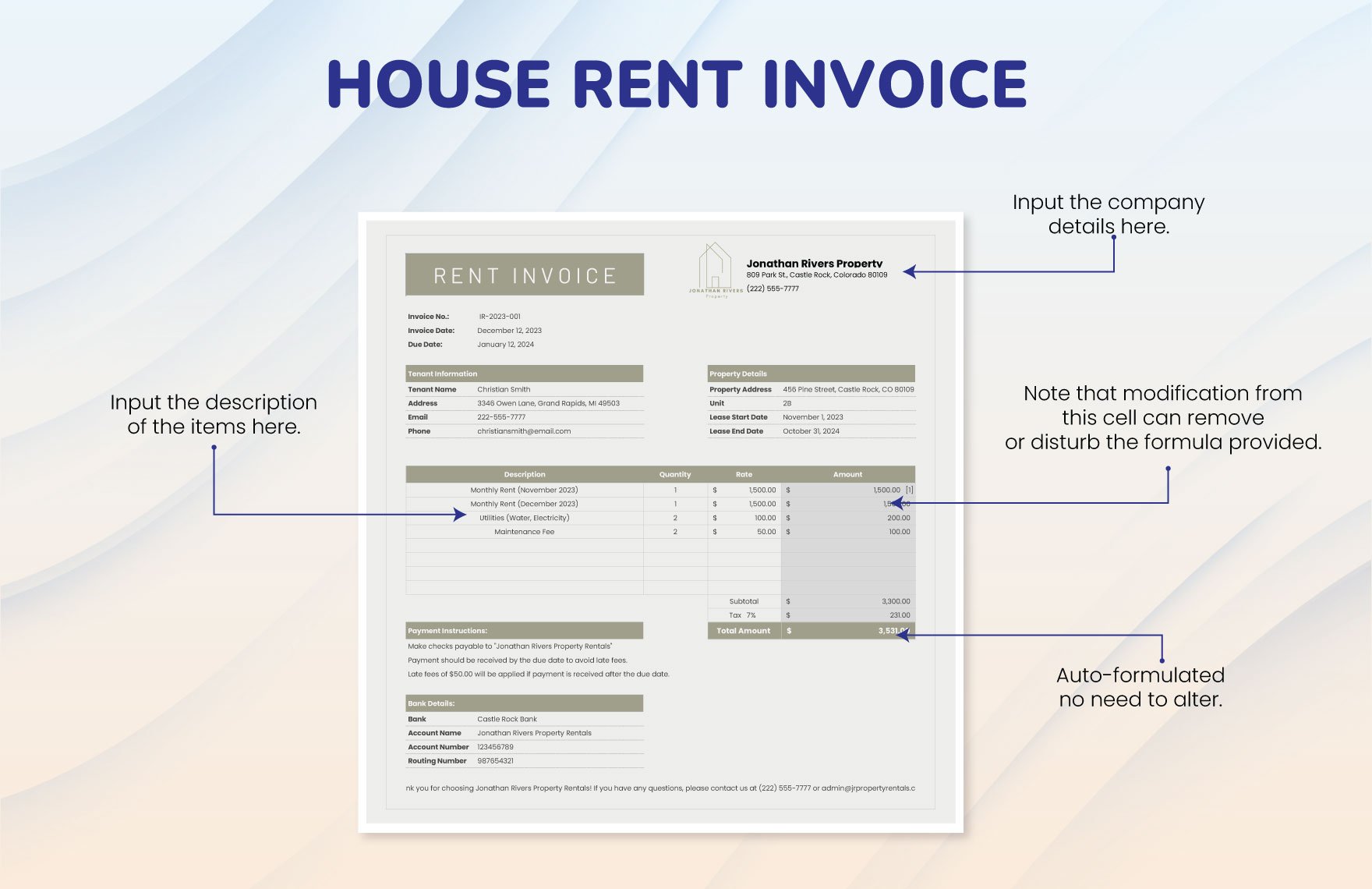 House Rent Invoice Template