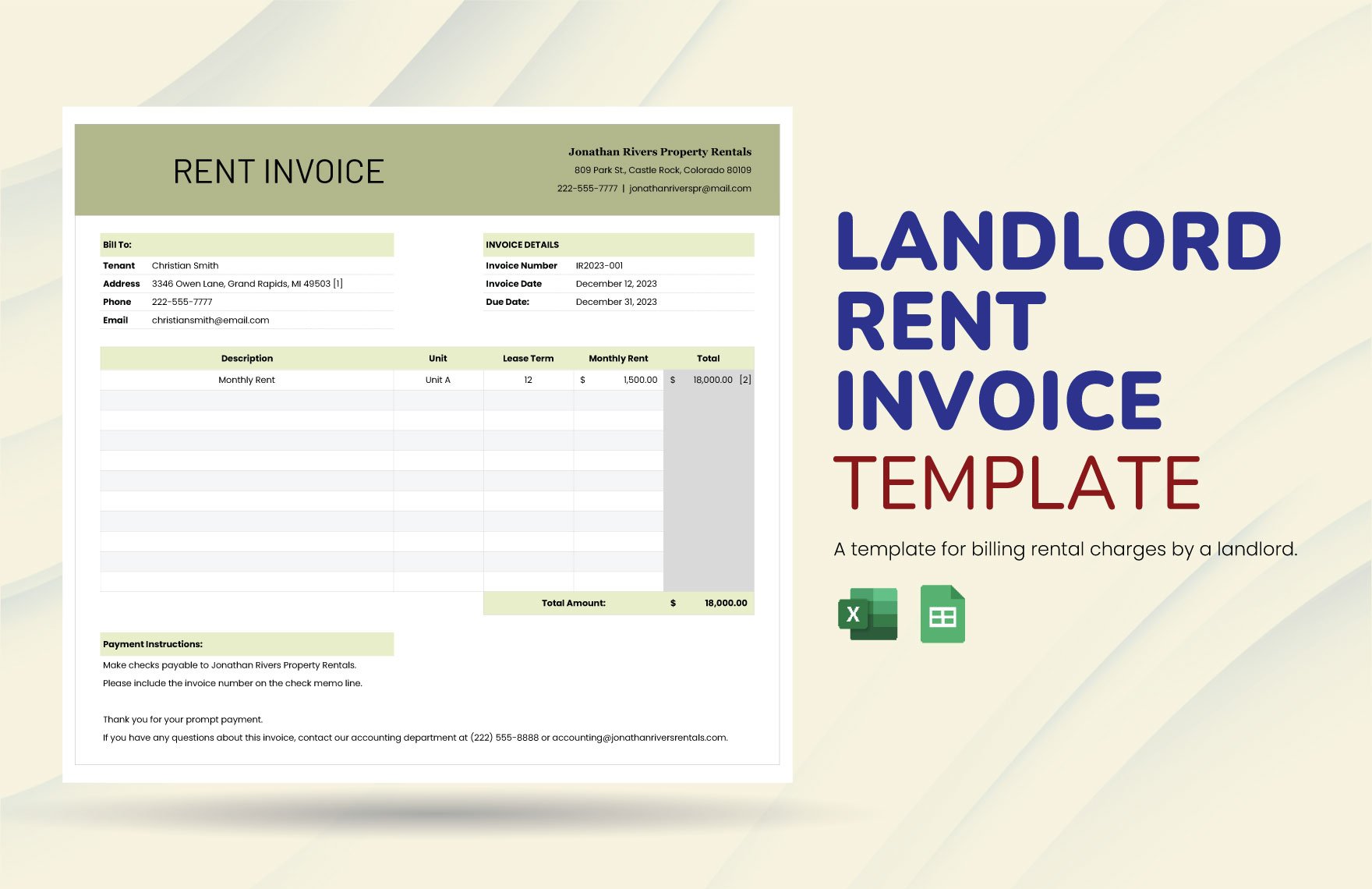 Landlord Rent Invoice Template