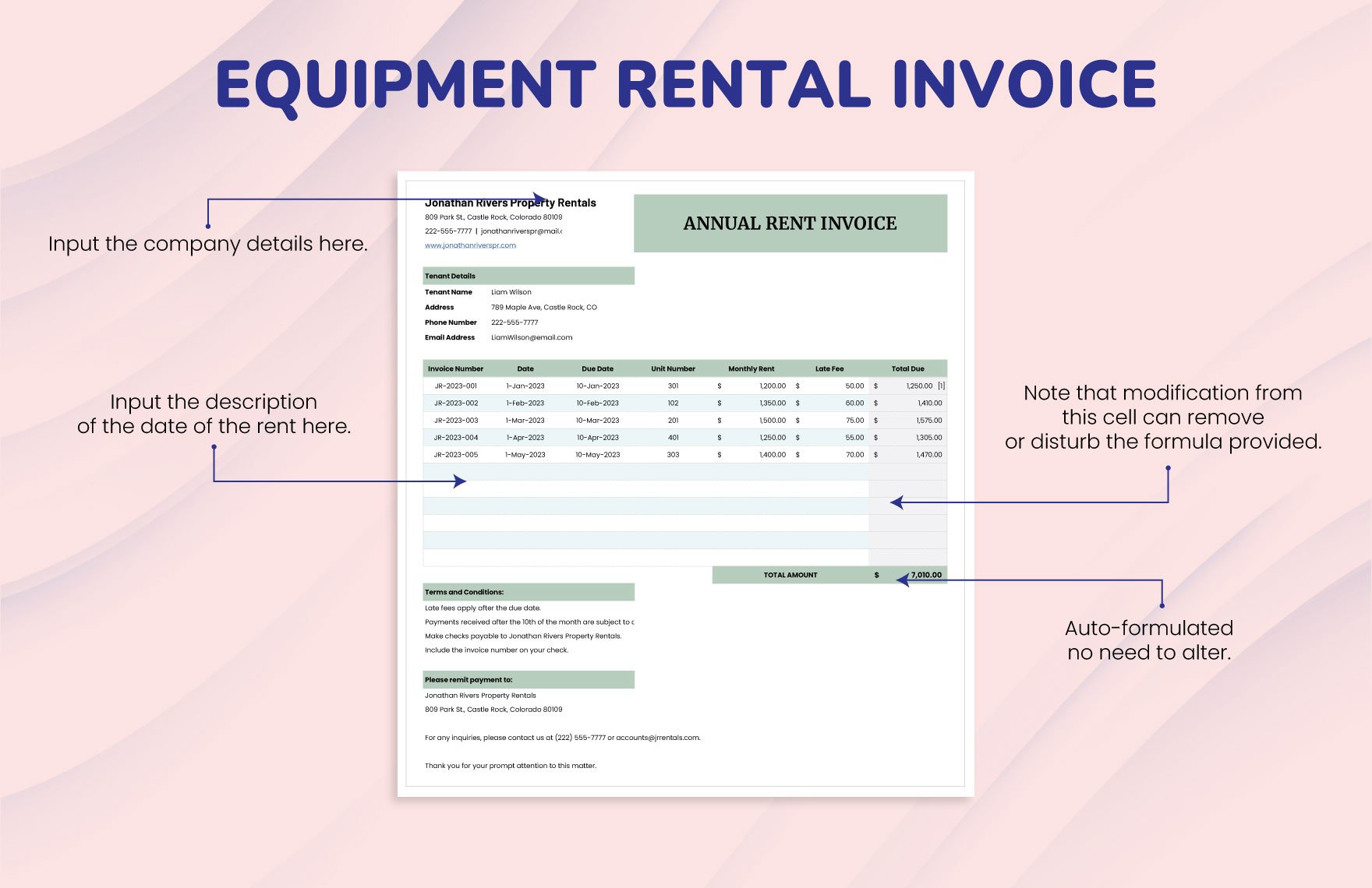 Annual Rent Invoice Template