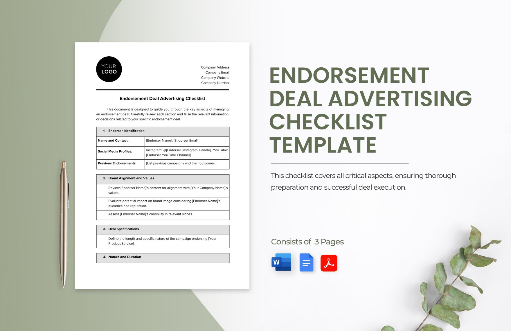 Endorsement Deal Advertising Checklist Template in Word, Google Docs, PDF
