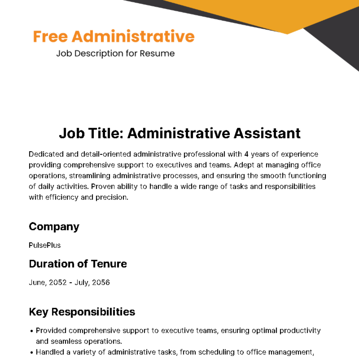 Free Administrative Job Description for Resume Template