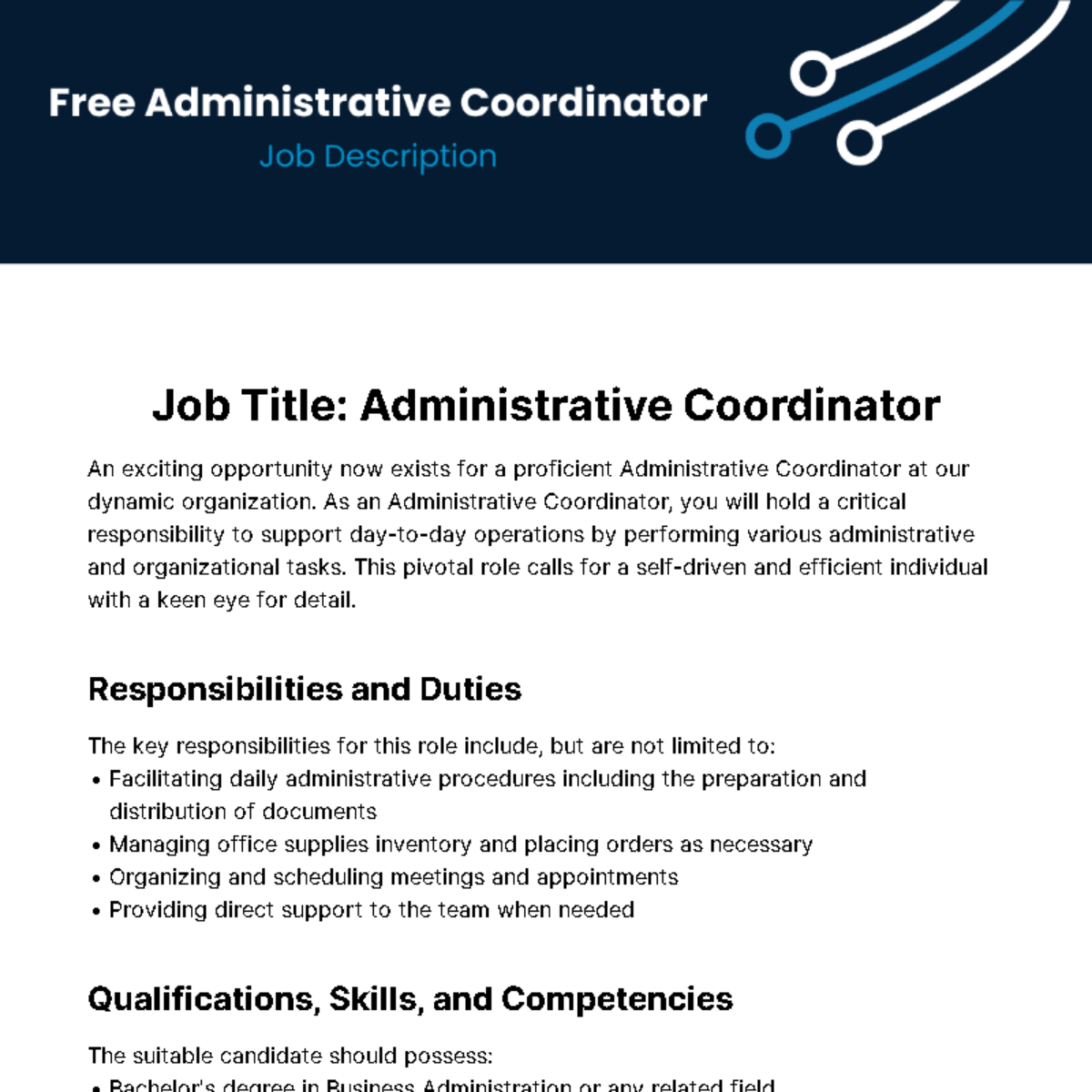 Free Administrative Coordinator Job Description Template