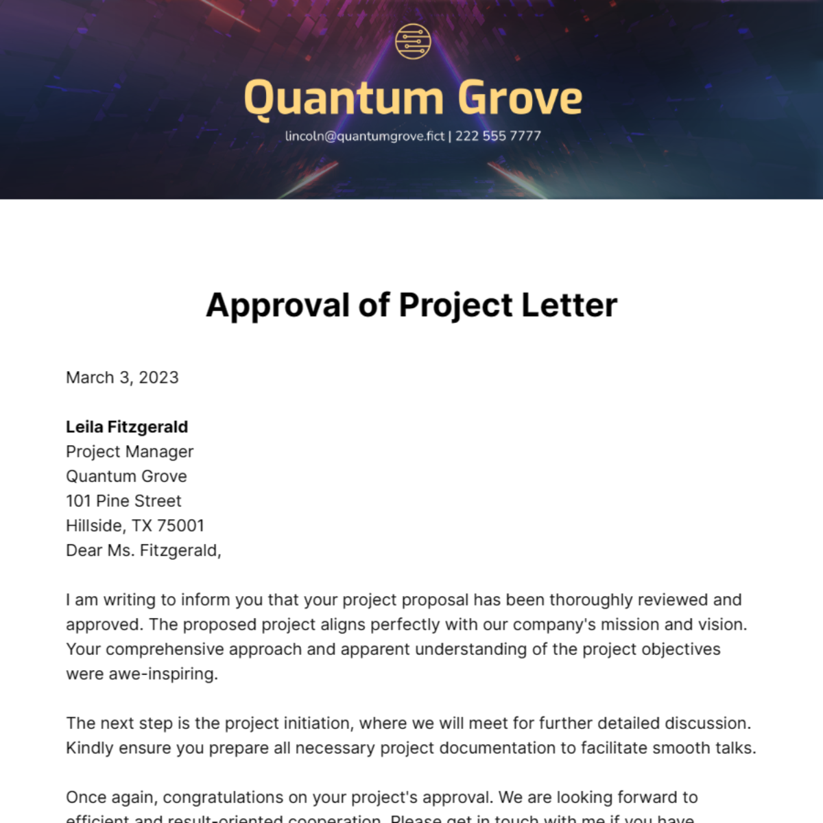Approval of Project Letter Template