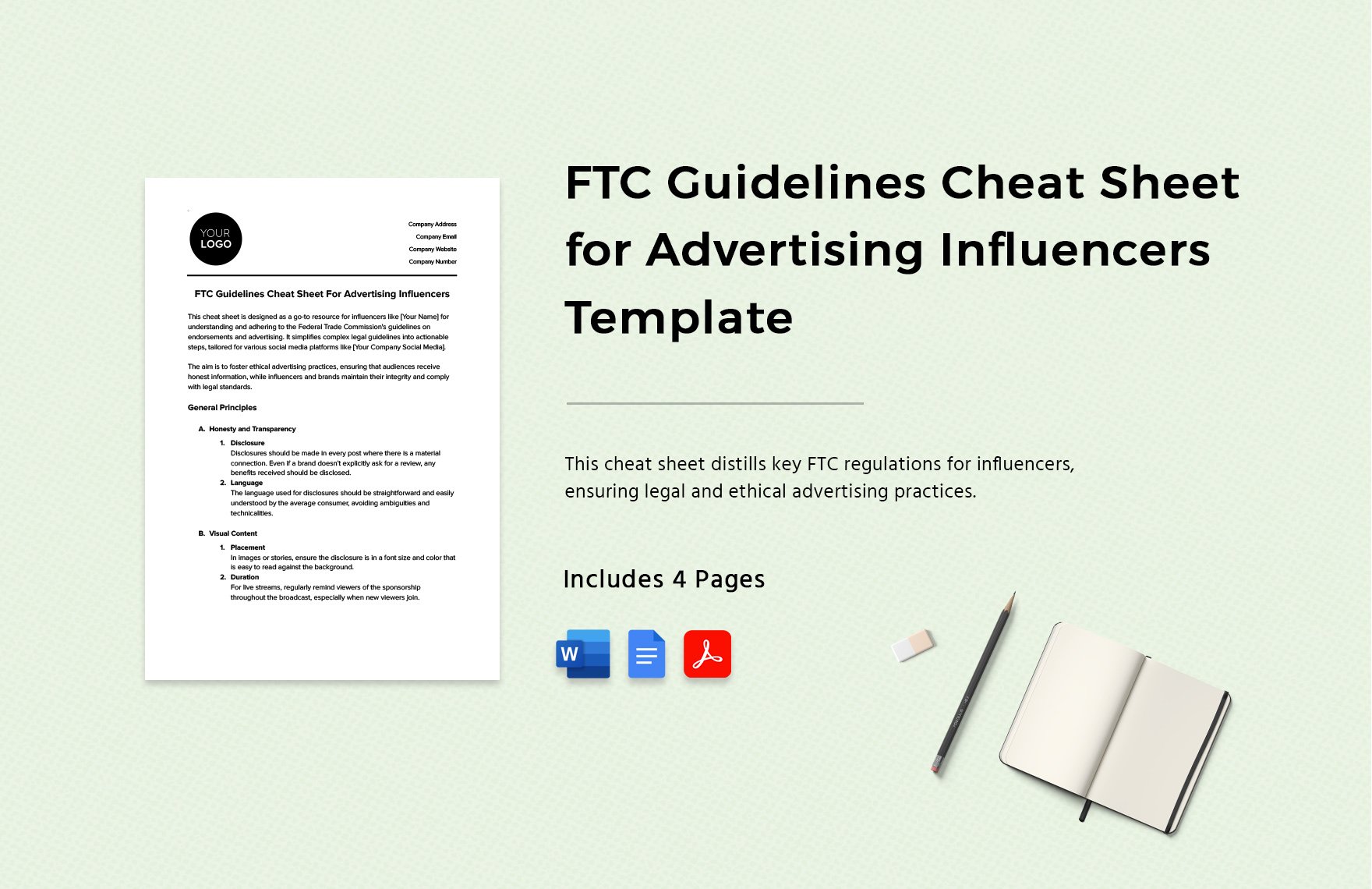 FTC Guidelines Cheat Sheet for Advertising Influencers Template