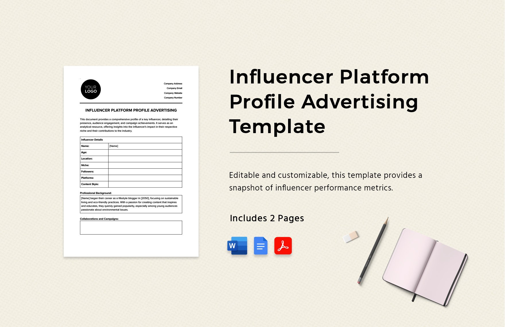Influencer Platform Profile Advertising Template in Word, Google Docs, PDF