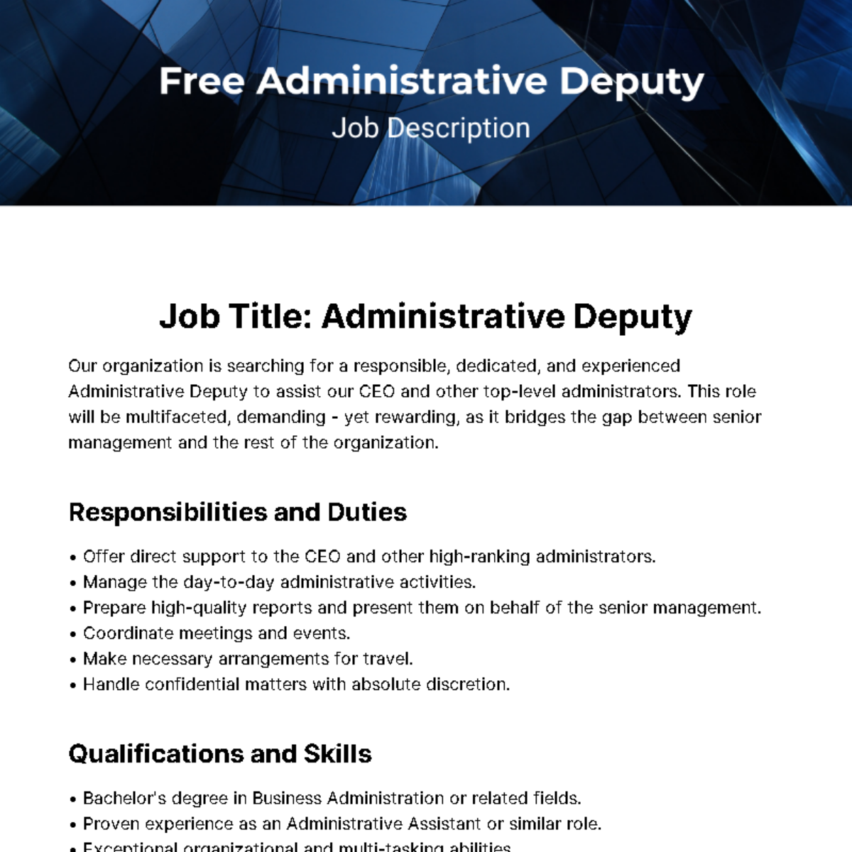 Free Administrative Deputy Job Description Template
