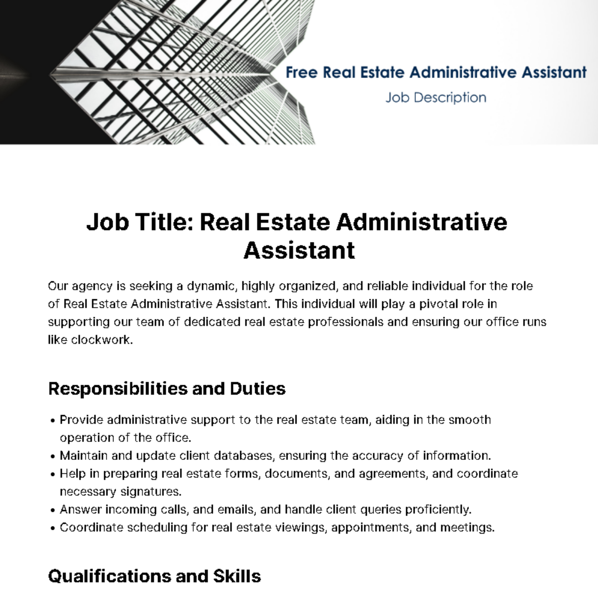 Free Real Estate Administrative Assistant Job Description Template