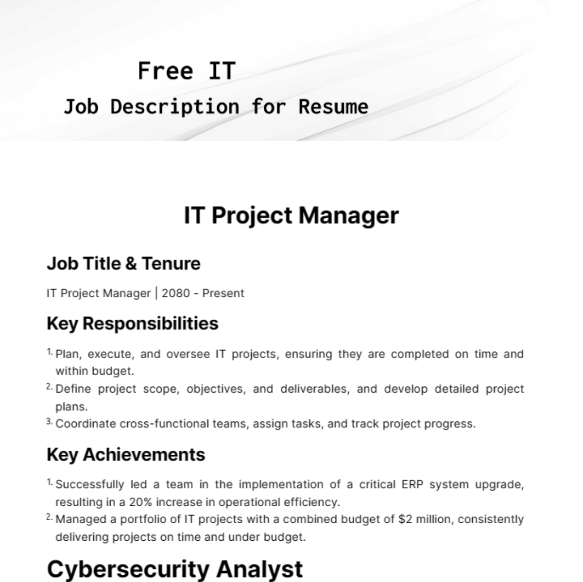 IT Job Description for Resume Template