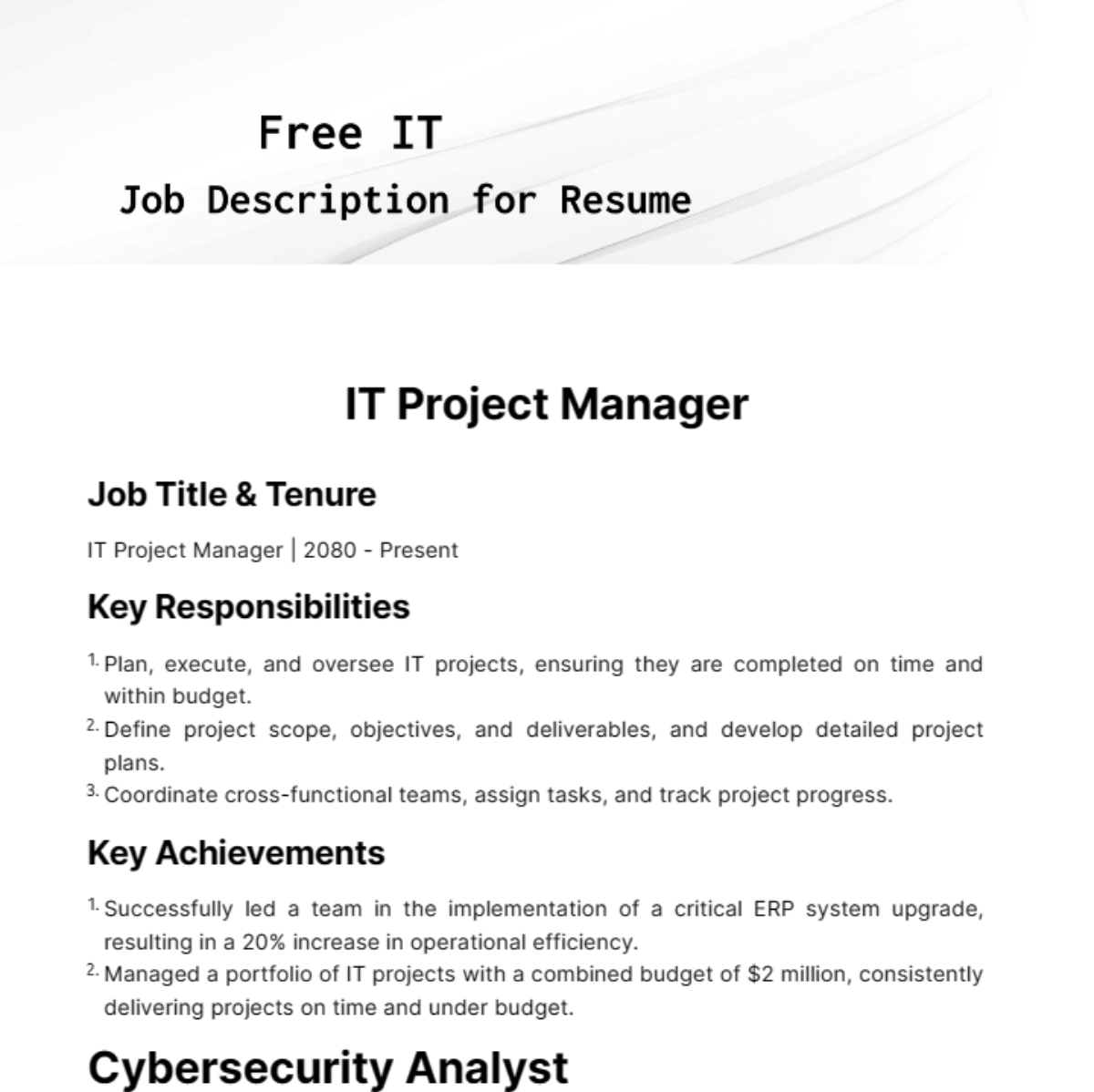 FREE IT And Development Job Description Templates Examples Edit 