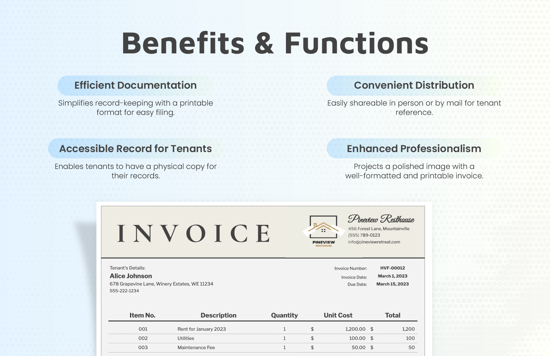 Printable Rent Invoice Template