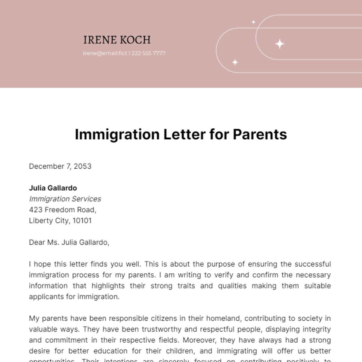 Free Immigration Letter for Parents Template