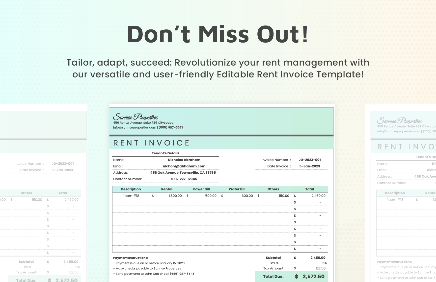 Editable Rent Invoice Template