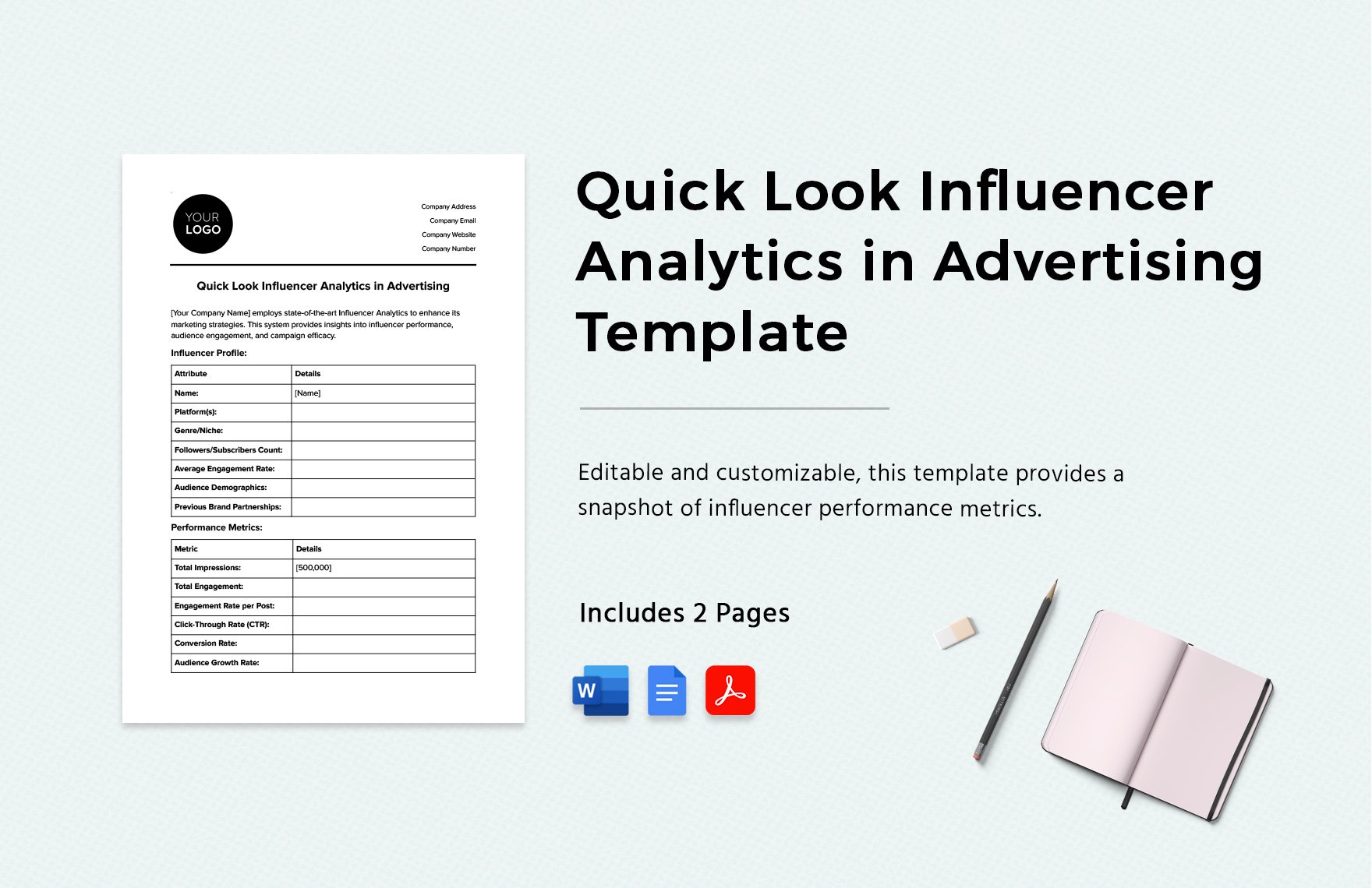 Quick Look Influencer Analytics in Advertising Template in Word, Google Docs, PDF