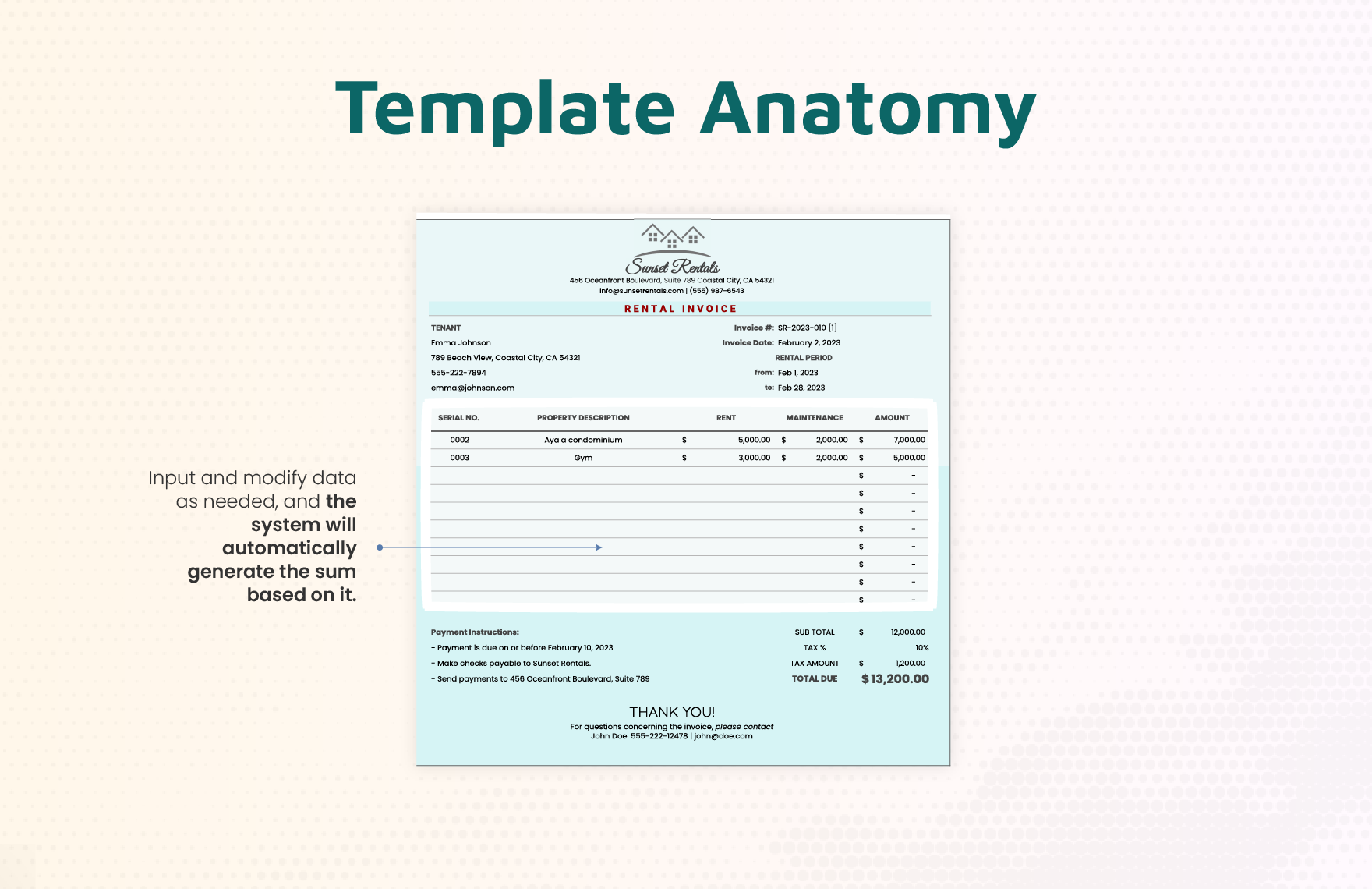 Property Rental Invoice Template