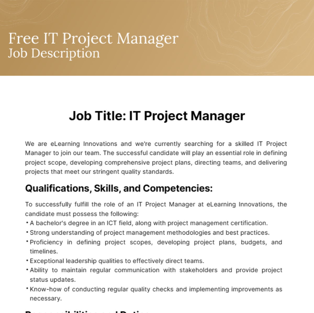 IT Project Manager Job Description Template