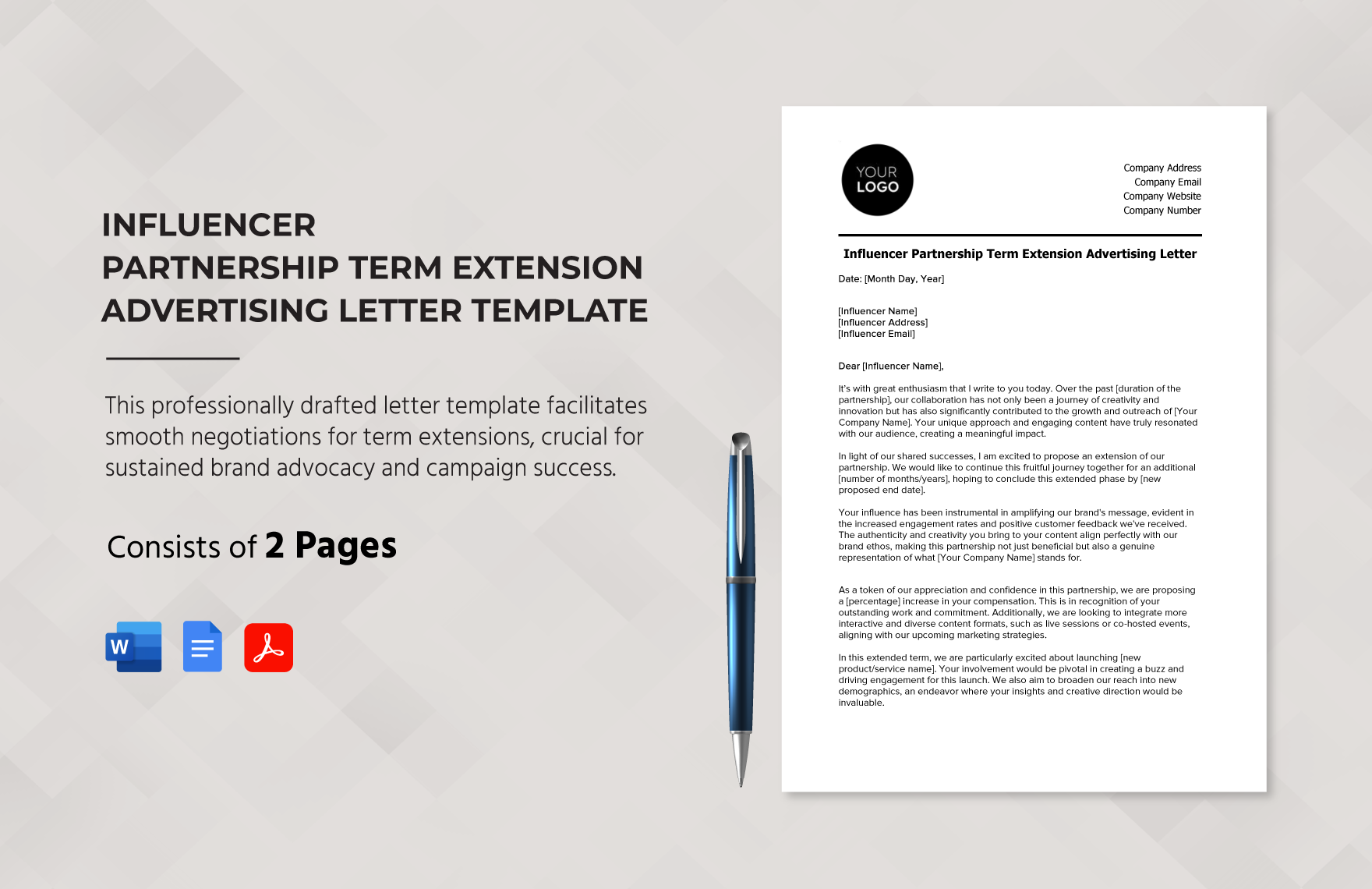 Influencer Partnership Term Extension Advertising Letter Template