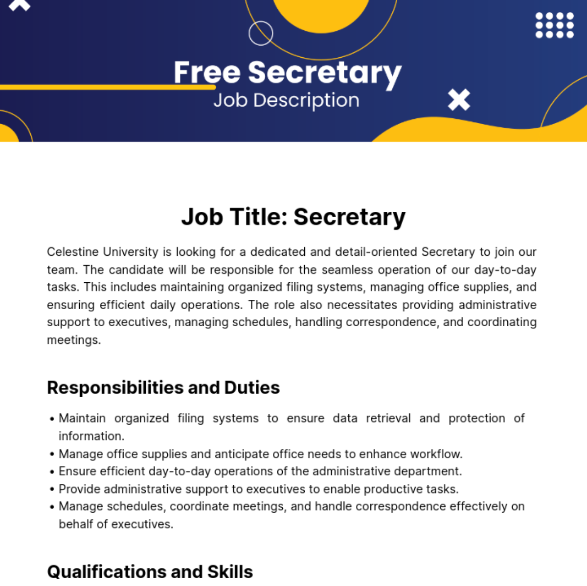 Secretary Job Description Template