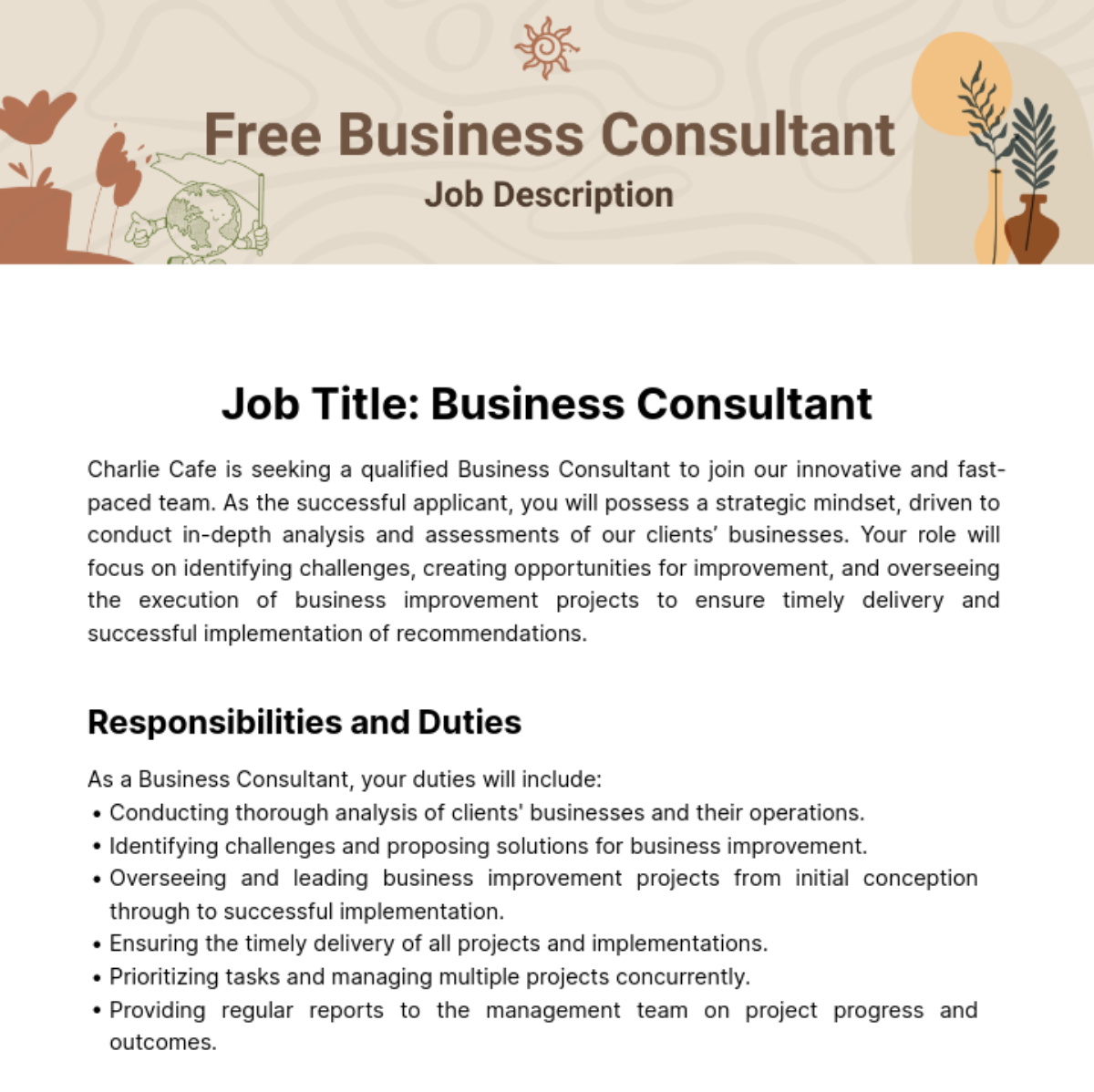 Free Business Consultant Job Description Template Edit Online 