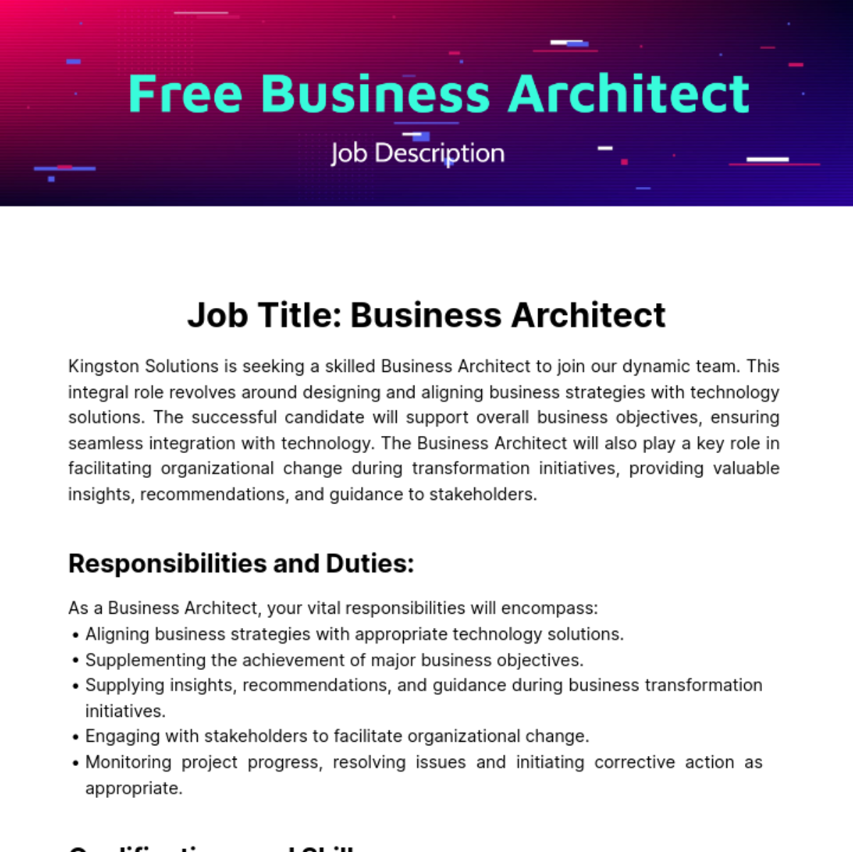 Business Architect Job Description Template
