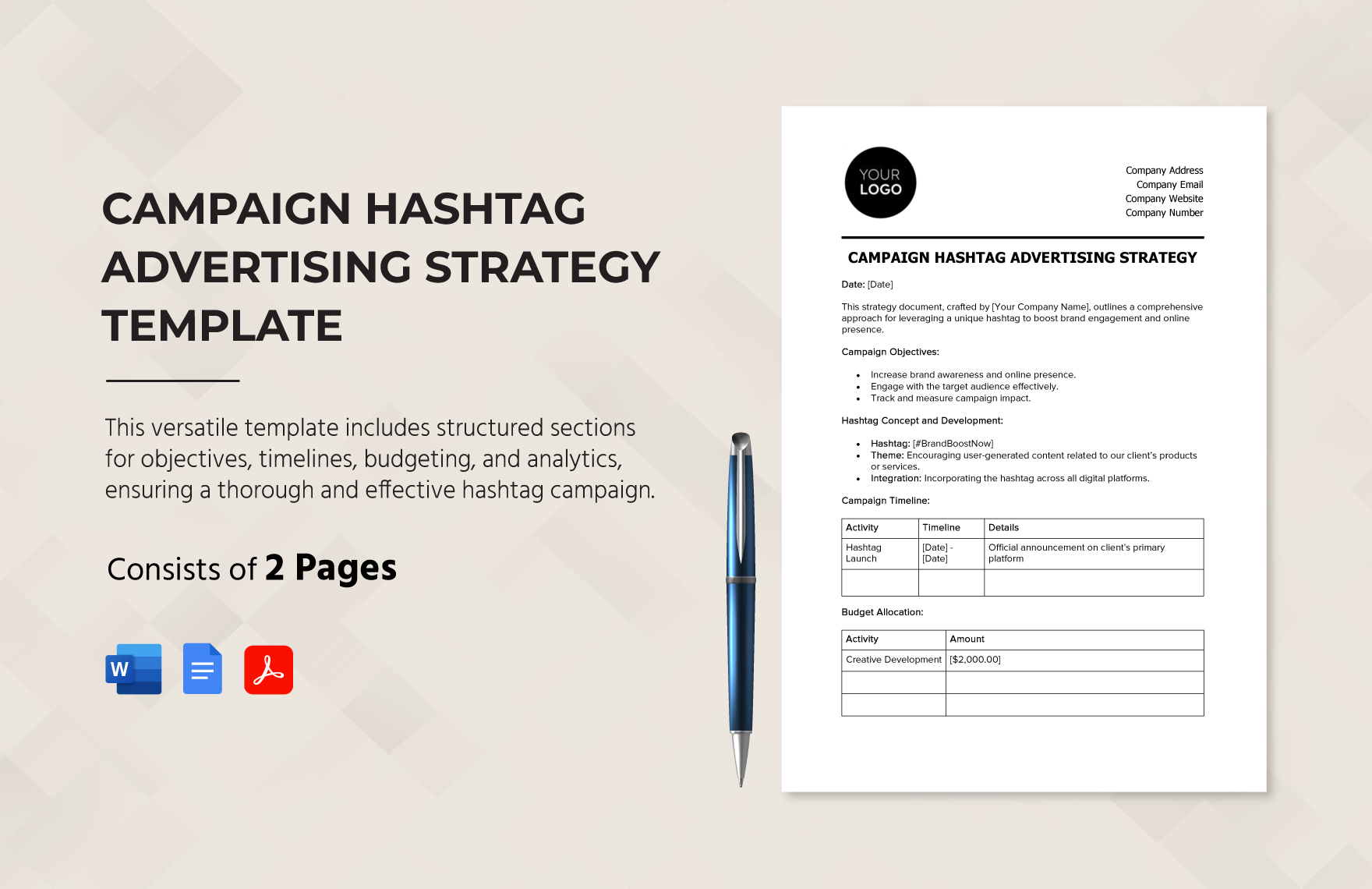 Campaign Hashtag Advertising Strategy Template in Word, Google Docs, PDF