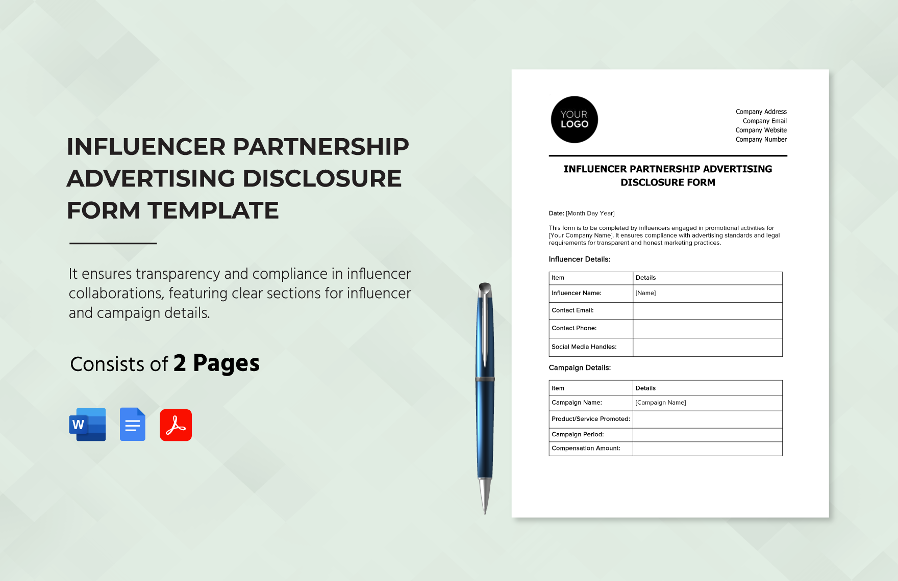 Influencer Partnership Advertising Disclosure Form Template in Word, Google Docs, PDF