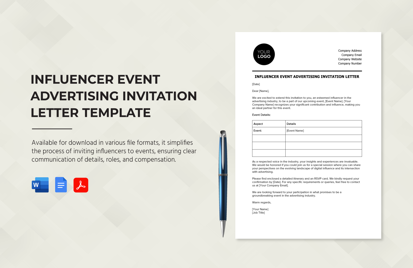 Influencer Event Advertising Invitation Letter Template